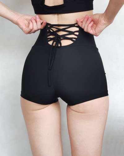 Szorty czarne pole dance wiązany pasek wysoki stan zakryte pośladki