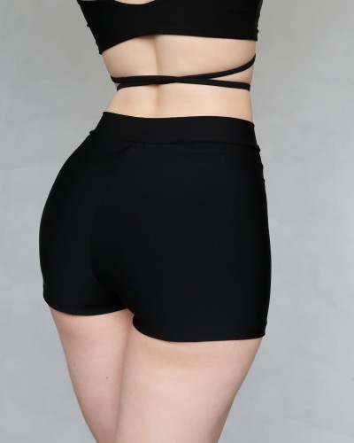 Szorty czarne pole dance wysoki stan zakryte pośladki