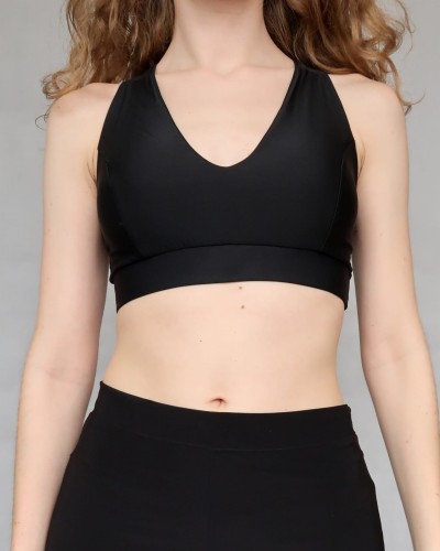 Top czarny wiązane paski pole dance na duży biust podtrzymanie