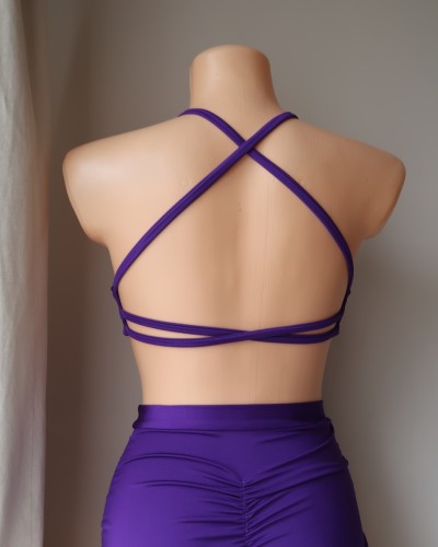 Top pole dance z paseczkami fioletowy XS