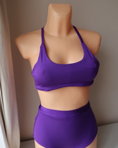 Top pole dance z paseczkami fioletowy XS