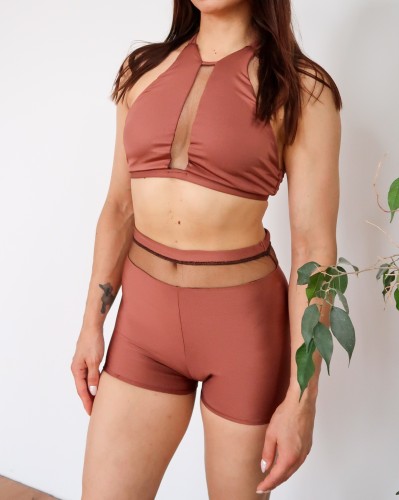 Szorty pole dance zakryte wysoki stan brązowe outlet M