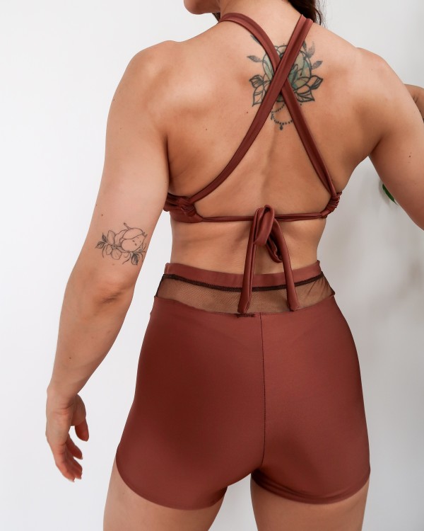 Szorty pole dance zakryte wysoki stan brązowe outlet M