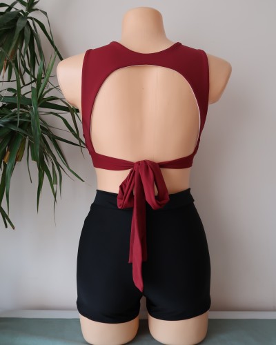 Top pole dance wiązany zabudowany bordo outlet S