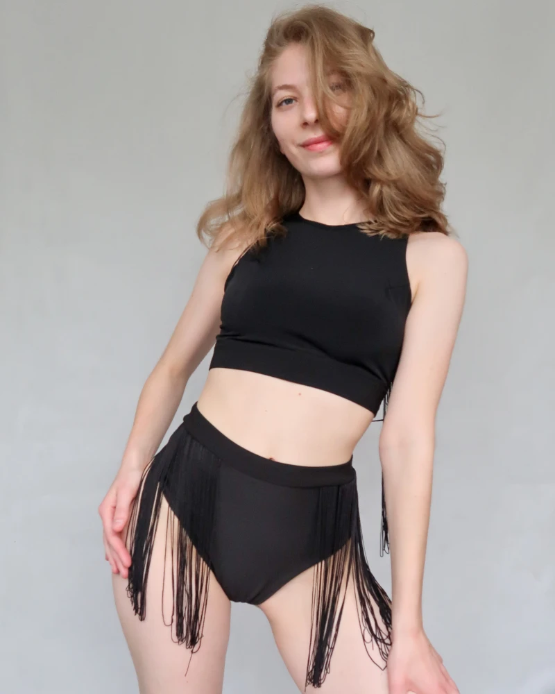 Komplet pole dance exotic z frędzlami czarny