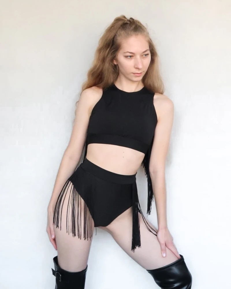 Komplet pole dance exotic z frędzlami czarny