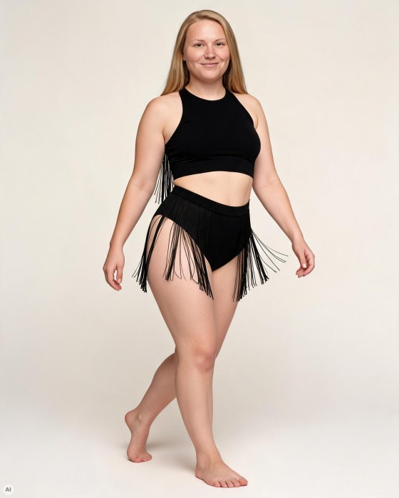 Komplet pole dance exotic z frędzlami czarny